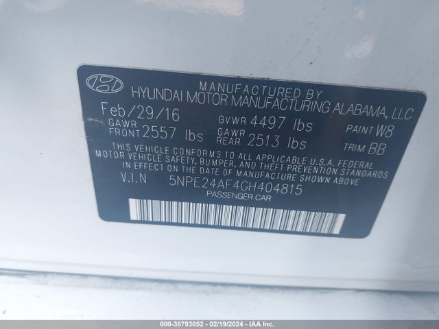 Hyundai SONATA SE 2016 5NPE24AF4GH404815 Image 9