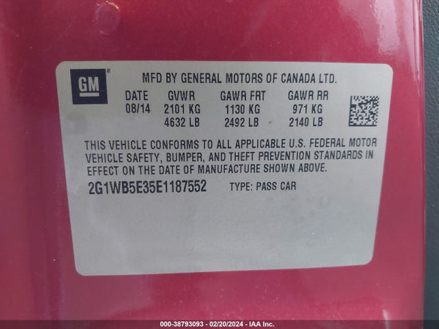 Chevrolet Impala Limited Lt 2014 2G1WB5E35E1187552 Image 9
