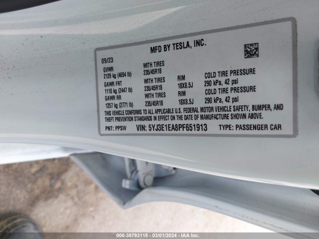 2023 TESLA MODEL 3 5YJ3E1EA8PF651913 Photo 8