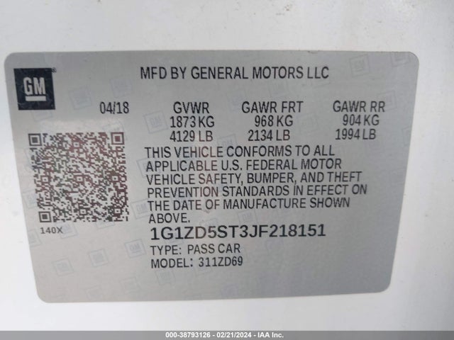 Chevrolet MALIBU LT 2018 1G1ZD5ST3JF218151 Image 9