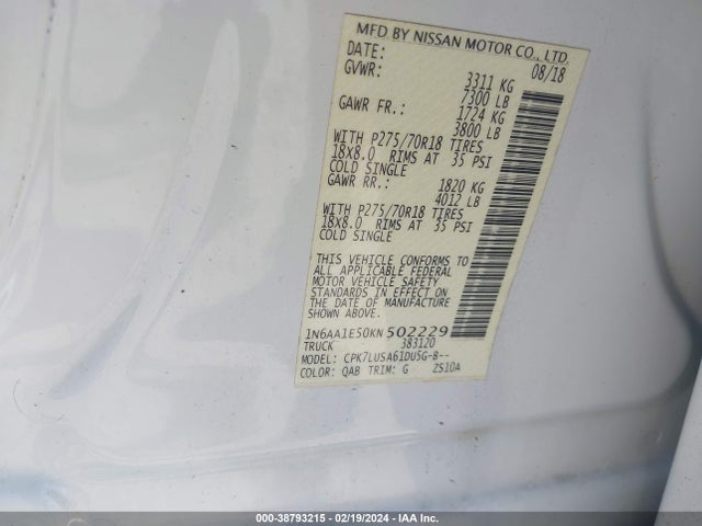 Nissan Titan Pro-4x 2019 1N6AA1E50KN502229 Image 9