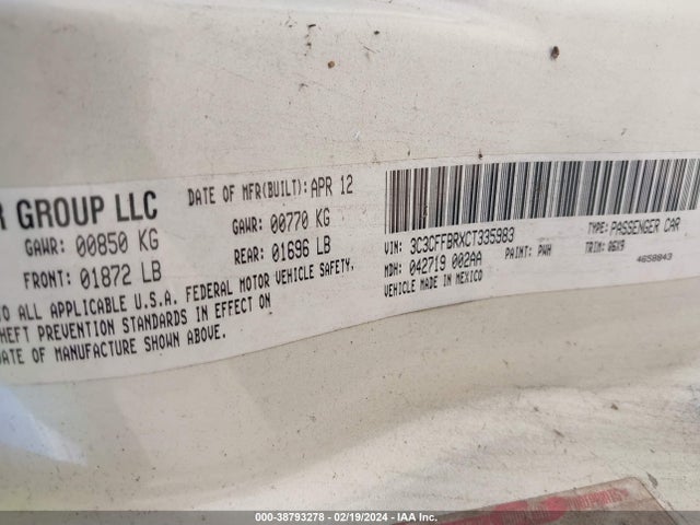 2012 FIAT 500 3C3CFFBRXCT335983 Photo 8