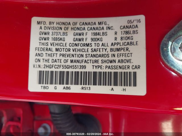 2HGFC2F55GH551399 Honda Civic Lx