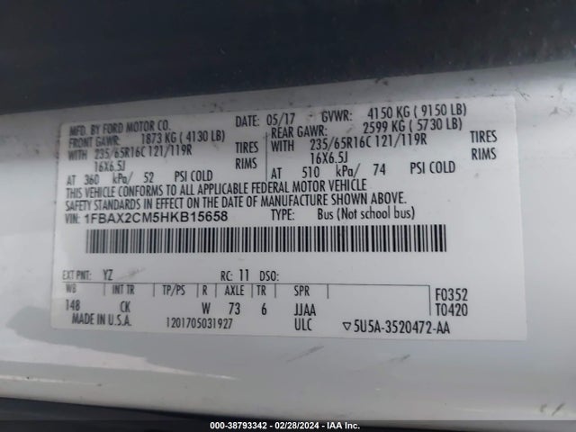 Ford Transit-350 Xlt 2017 1FBAX2CM5HKB15658 Image 9