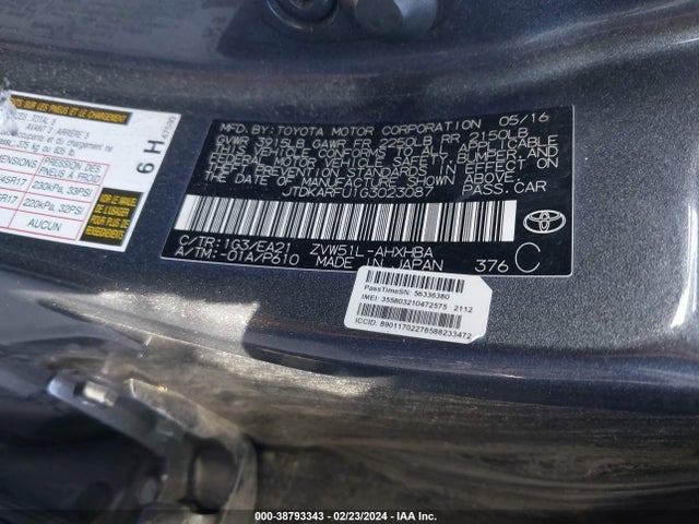 Toyota Prius Four Touring 2016 JTDKARFU1G3023087 Image 9
