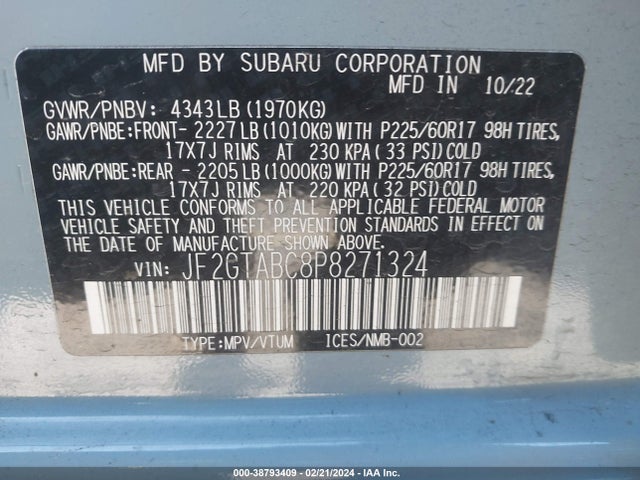 Subaru Crosstrek 2023 JF2GTABC8P8271324 Image 9