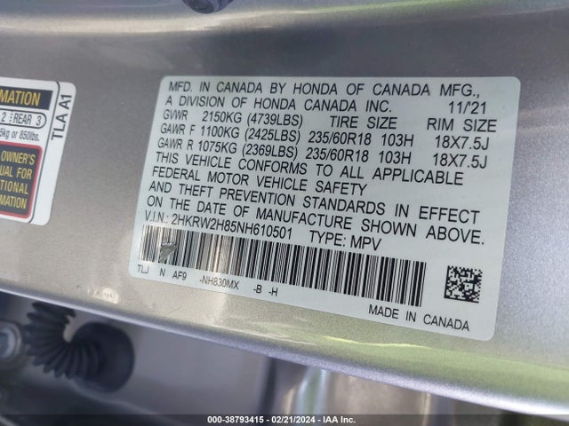 Honda Cr-v Awd Ex-l 2022 2HKRW2H85NH610501 Image 9