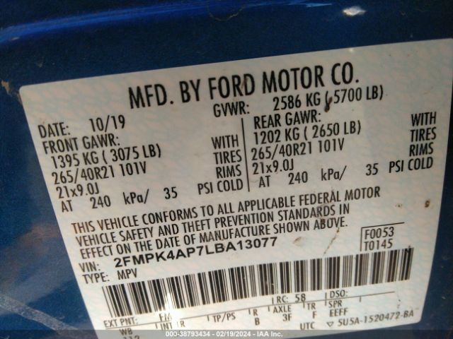 2FMPK4AP7LBA13077 Ford EDGE ST