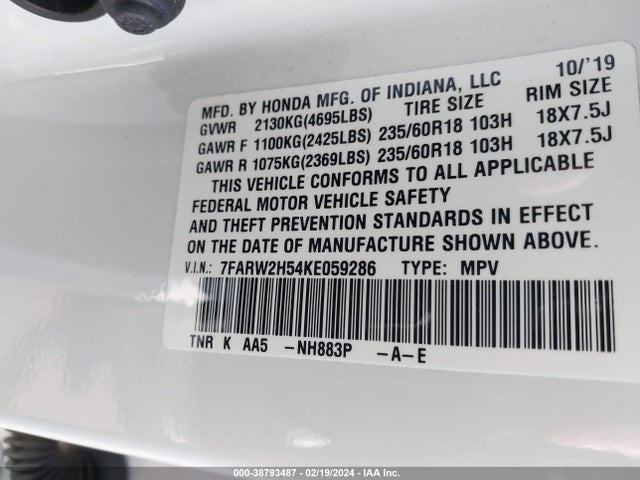 Honda CR-V EX 2019 7FARW2H54KE059286 Image 9