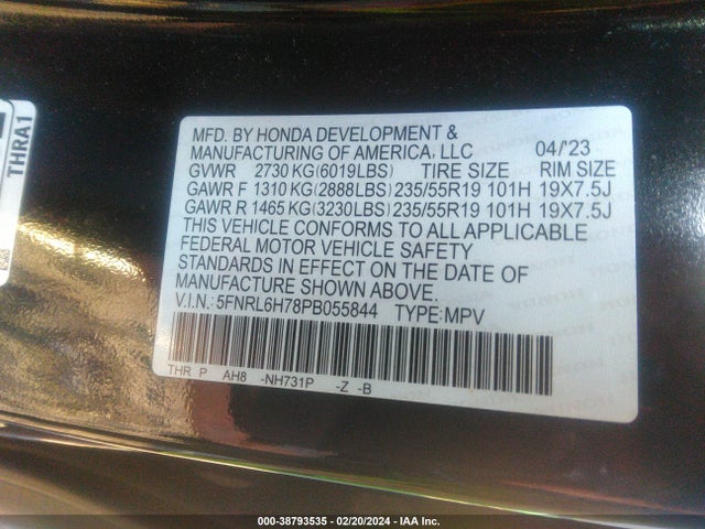 Honda Odyssey Sport 2023 5FNRL6H78PB055844 Image 9