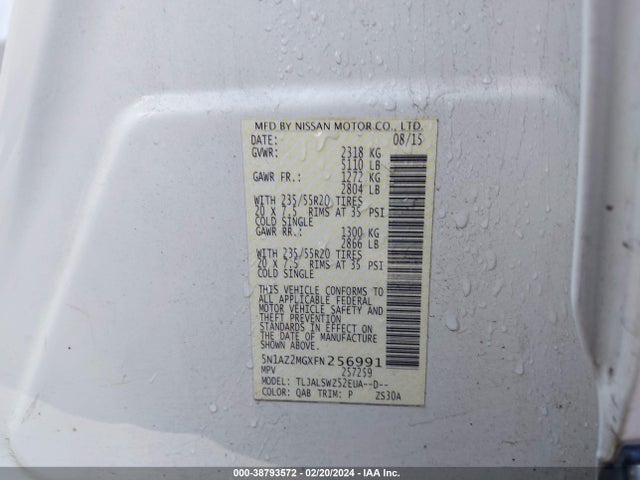 Nissan Murano Platinum 2015 5N1AZ2MGXFN256991 Image 9