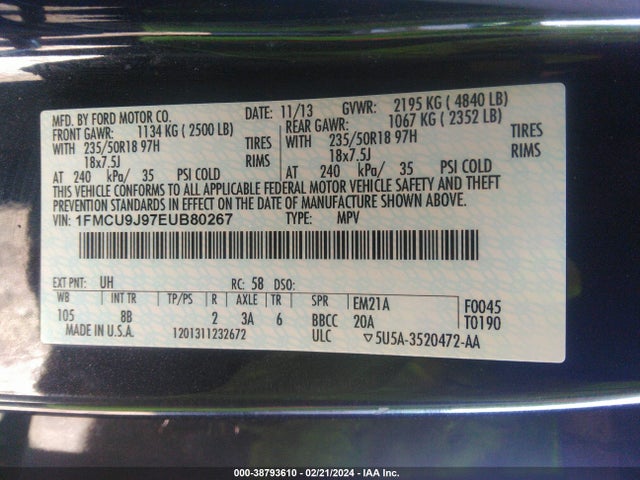 Ford Escape Titanium 2014 1FMCU9J97EUB80267 Image 9