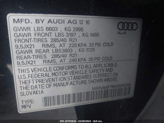 WA1VAAF75HD039260 Audi Q7 3.0t Premium