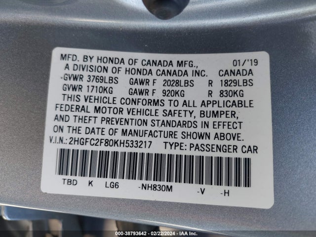 Honda Civic Sport 2019 2HGFC2F80KH533217 Image 9