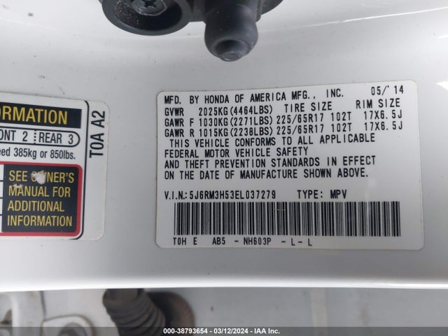 Honda CR-V EX 2014 5J6RM3H53EL037279 Image 9