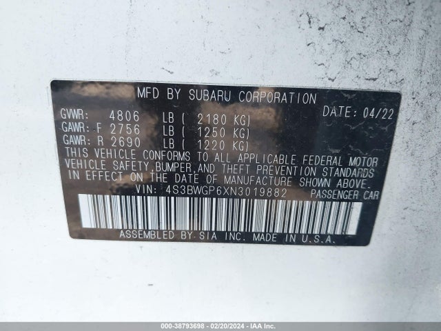 Subaru Legacy Touring Xt 2022 4S3BWGP6XN3019882 Image 9
