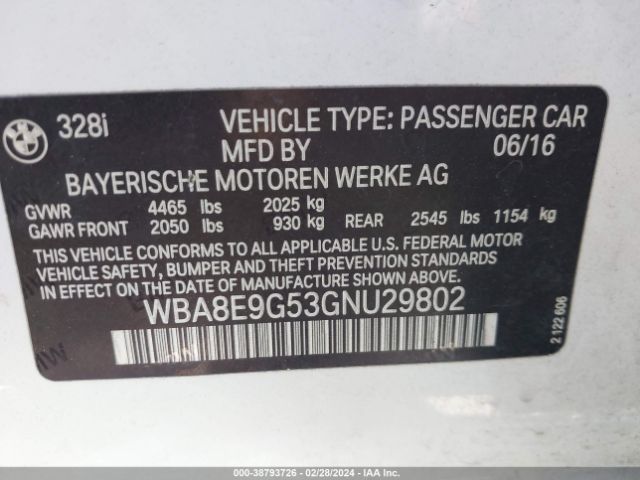 WBA8E9G53GNU29802 BMW 328I