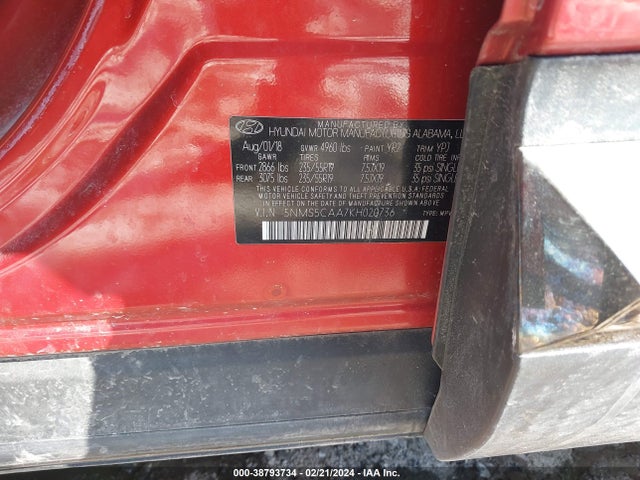 Hyundai Santa Fe Limited 2.0t 2019 5NMS5CAA7KH020736 Image 9