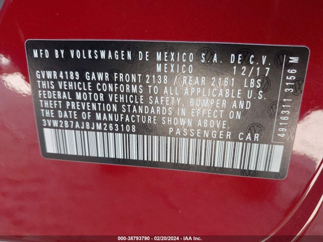 Volkswagen Jetta 1.4t S 2018 3VW2B7AJ8JM263108 Image 9