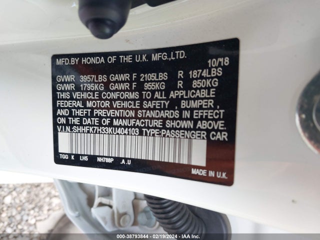 Honda Civic Lx 2019 SHHFK7H33KU404103 Image 9