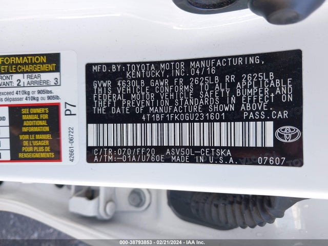 Toyota CAMRY SE 2016 4T1BF1FK0GU231601 Image 9