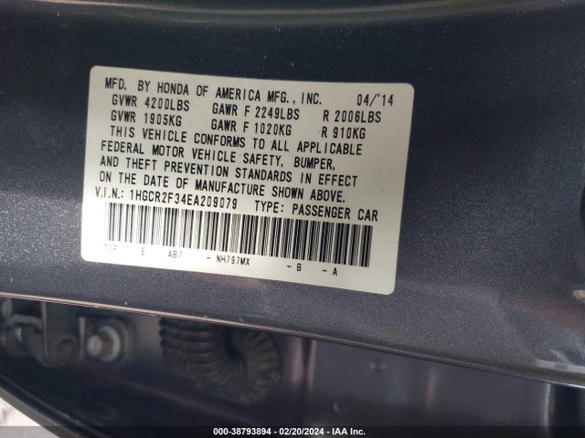 Honda ACCORD LX 2014 1HGCR2F34EA209079 Image 9