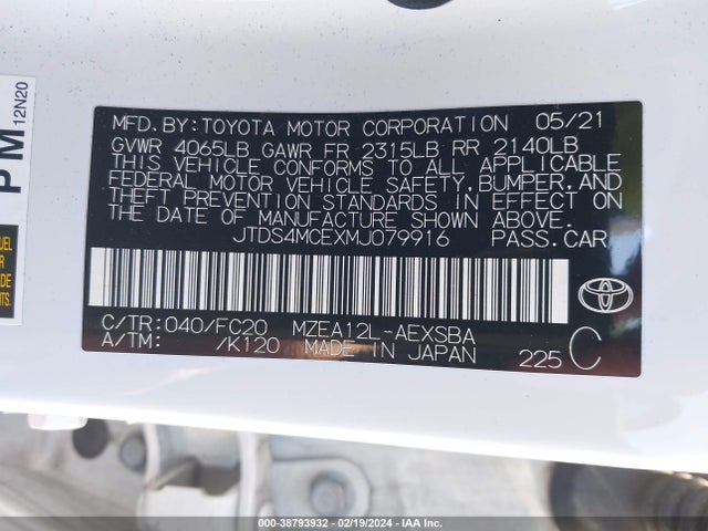 Toyota COROLLA SE 2021 JTDS4MCEXMJ079916 Image 9