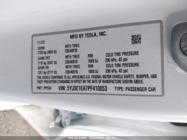 5YJ3E1EA7PF410053 Tesla Model 3 Rear-wheel Drive