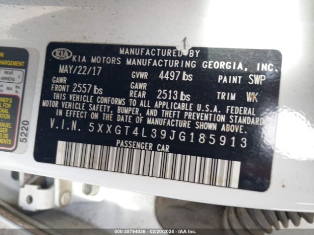 5XXGT4L39JG185913 KIA Optima S