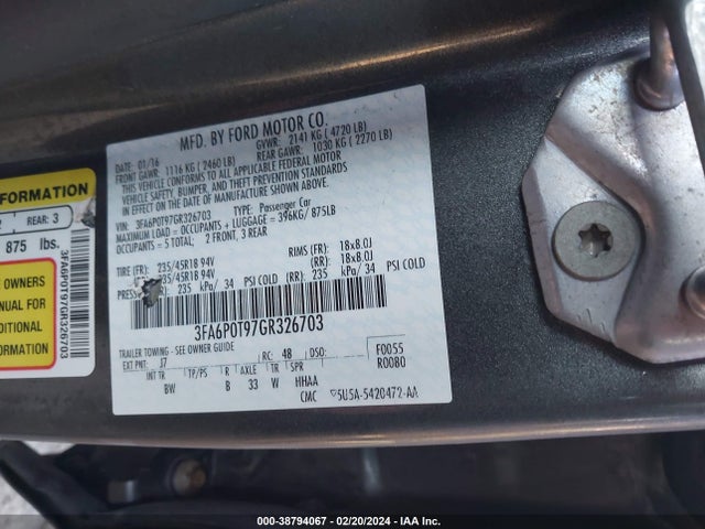 Ford FUSION SE 2016 3FA6P0T97GR326703 Image 9