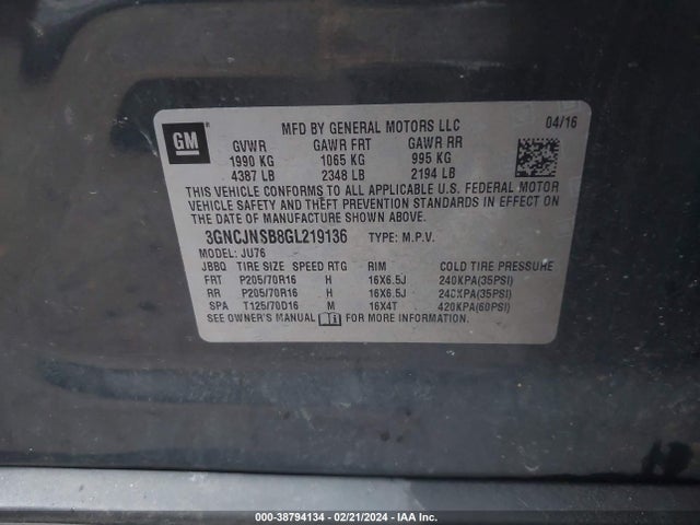 Chevrolet Trax 1ls 2016 3GNCJNSB8GL219136 Image 9