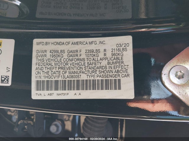 Honda ACCORD LX 2020 1HGCV1F13LA080057 Image 9