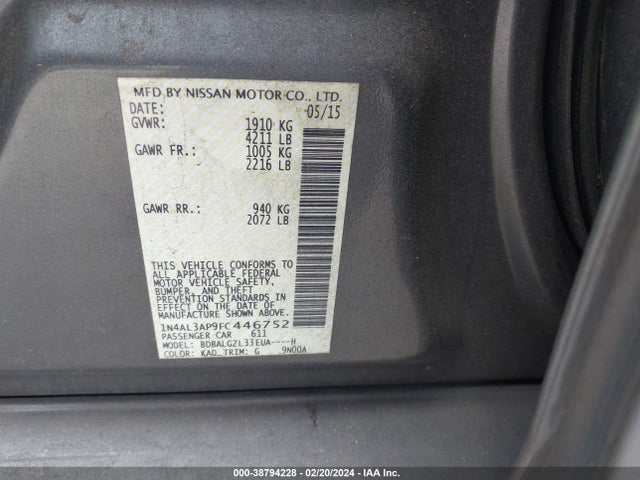 Nissan Altima 2.5 S 2015 1N4AL3AP9FC446752 Image 9