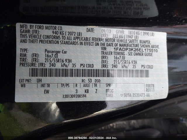 Ford FOCUS SE 2014 1FADP3K26EL175510 Image 9