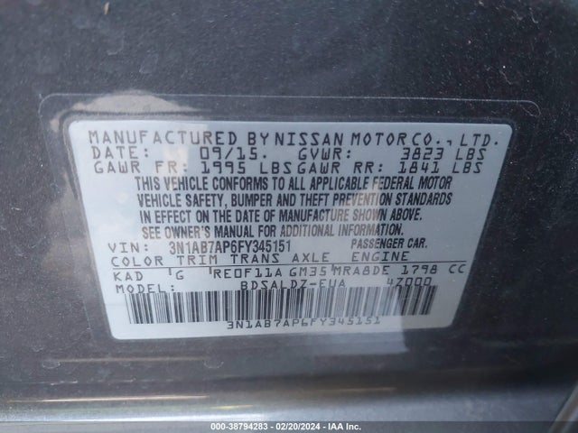 Nissan SENTRA SV 2015 3N1AB7AP6FY345151 Image 9