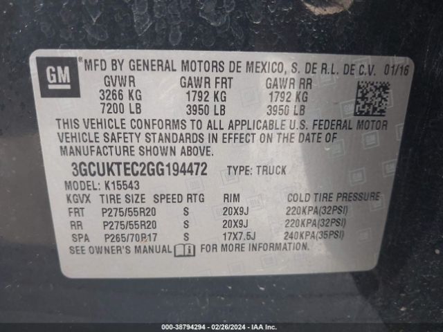 3GCUKTEC2GG194472 Chevrolet Silverado 1500 High Country