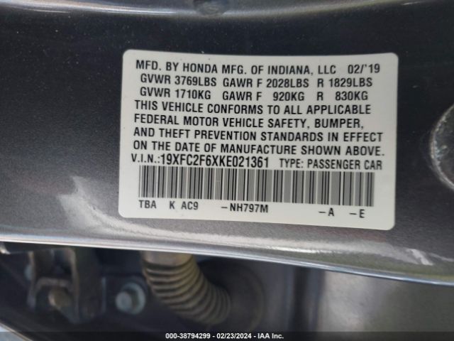 19XFC2F6XKE021361 Honda Civic Lx