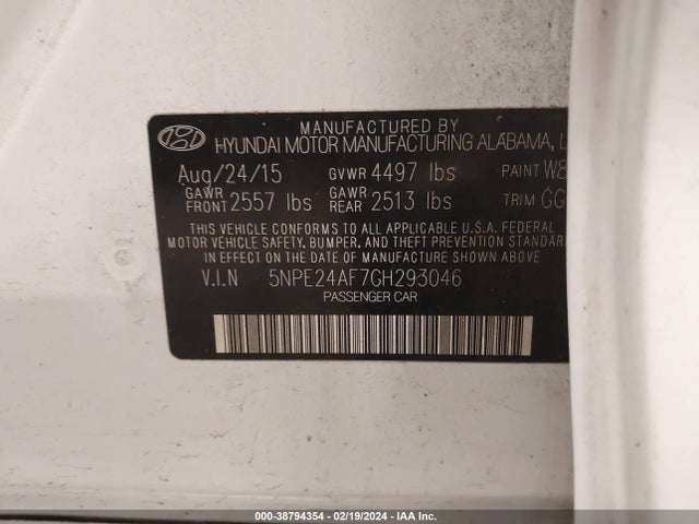 Hyundai SONATA SE 2016 5NPE24AF7GH293046 Image 9
