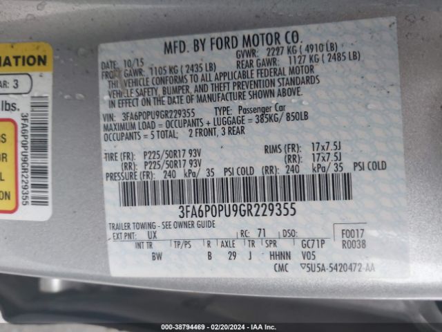 3FA6P0PU9GR229355 Ford Fusion Energi Se Luxury
