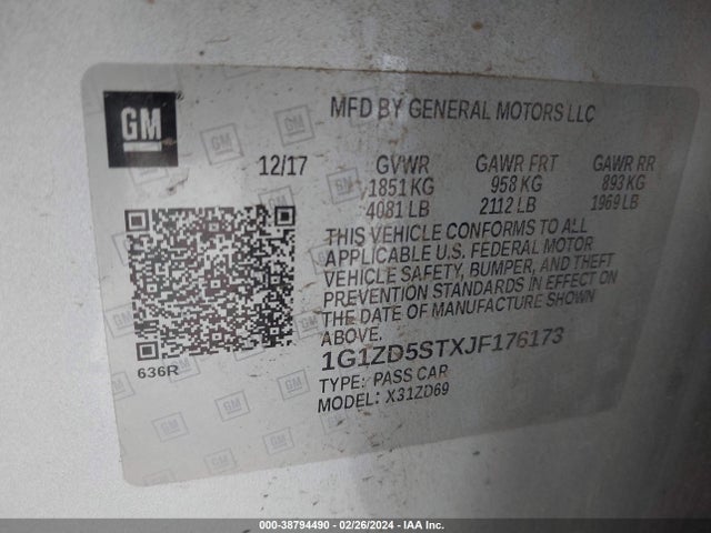 Chevrolet MALIBU LT 2018 1G1ZD5STXJF176173 Image 9