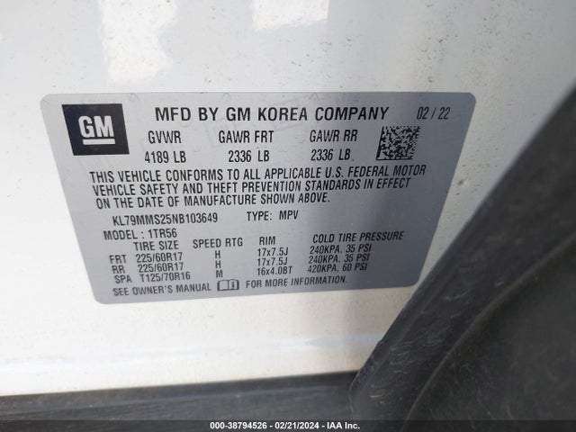 Chevrolet Trailblazer Fwd Ls 2022 KL79MMS25NB103649 Image 9