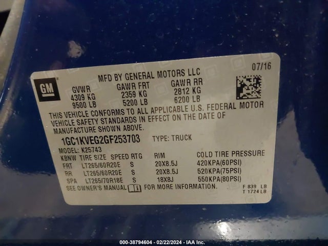 Chevrolet Silverado 2500hd Lt 2016 1GC1KVEG2GF253703 Image 9