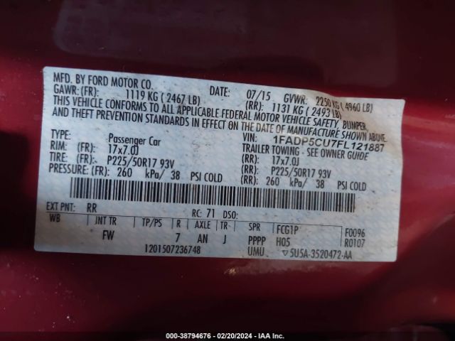 1FADP5CU7FL121887 Ford C-max Energi Sel