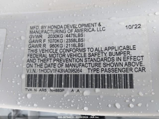 1HGCV1F43NA098264 Honda Accord Sport Special Edition