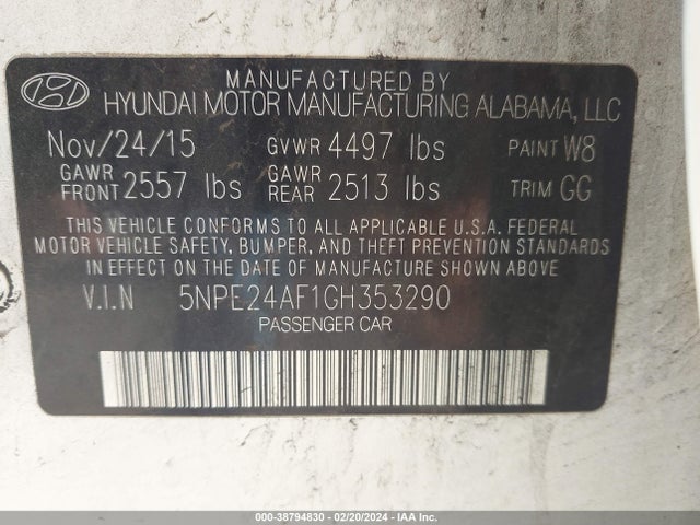Hyundai SONATA SE 2016 5NPE24AF1GH353290 Image 9
