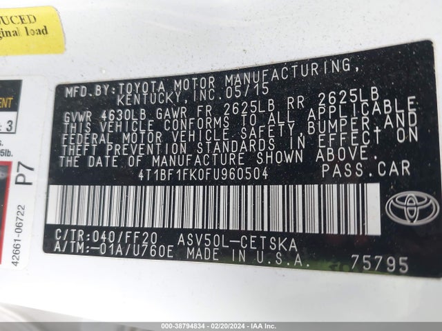 Toyota CAMRY SE 2015 4T1BF1FK0FU960504 Image 9