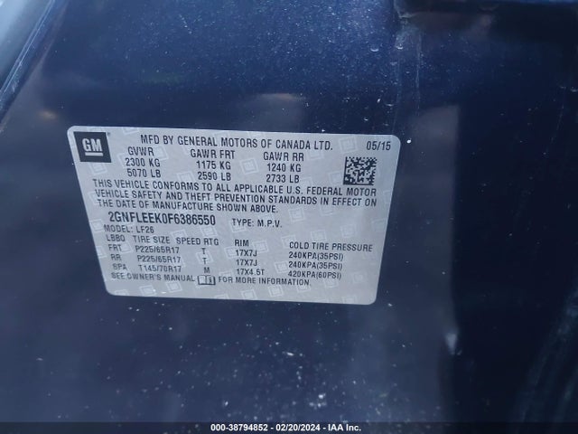 Chevrolet EQUINOX LS 2015 2GNFLEEK0F6386550 Image 9