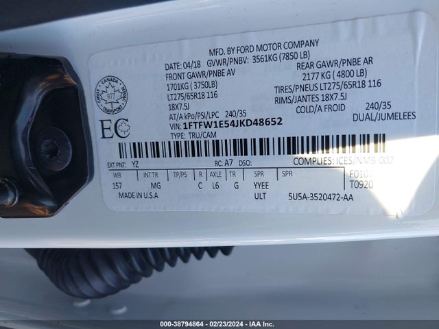 Ford F-150 Xlt 2018 1FTFW1E54JKD48652 Image 9