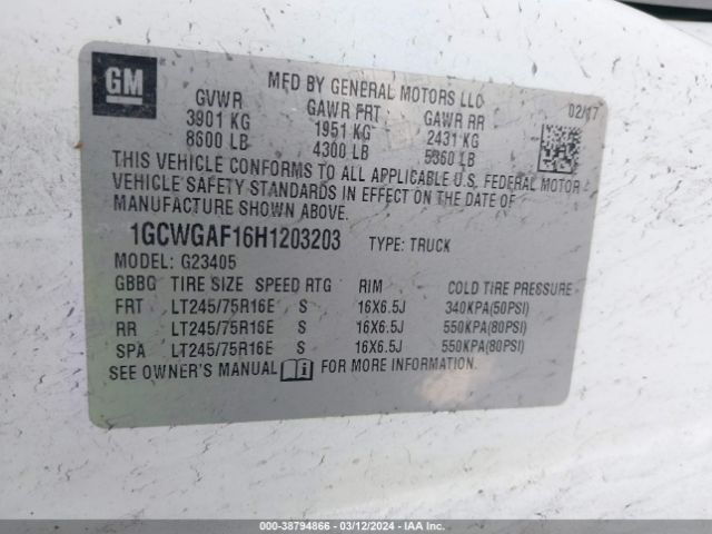 1GCWGAF16H1203203 Chevrolet Express 2500 Work Van