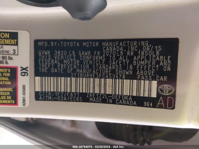 Toyota COROLLA L 2015 2T1BURHE3FC453478 Image 9